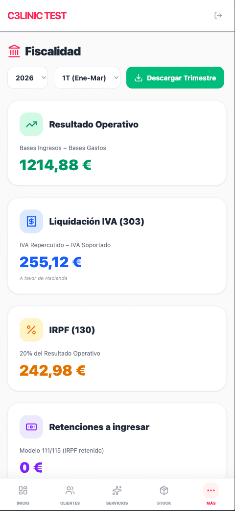 Captura del ERP en vista móvil